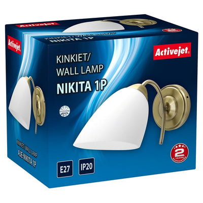 Væglampe Activejet NIKITA 1P Patyna Hvid Metal Glas 60 W 220-240 V 26 x 12 x 12,5 cm 30 x 12 x 15 cm (1 Dele)