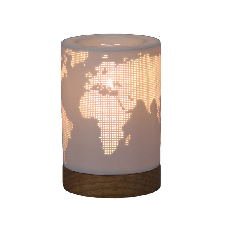 Bordlampe Verdenskort Træ Porcelæn