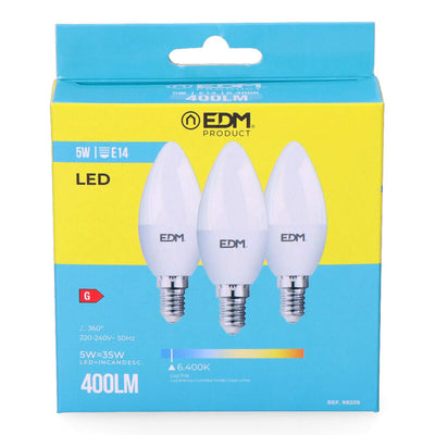 Pack of 3 LED bulbs EDM G 5 W E14 400 lm Ø 3,6 x 10 cm (6400 K)