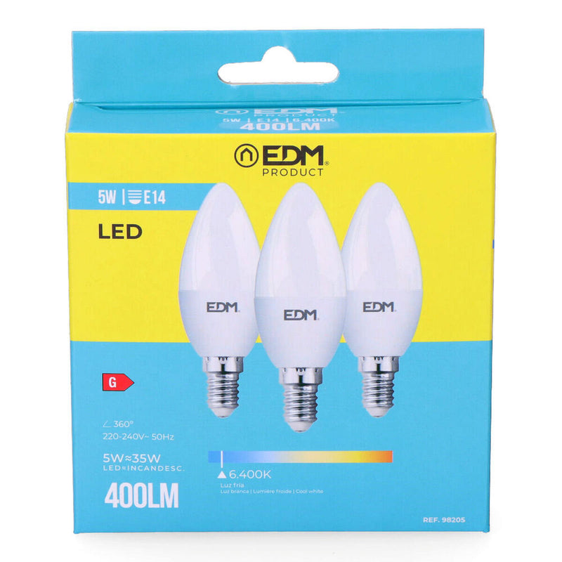 Pack of 3 LED bulbs EDM G 5 W E14 400 lm Ø 3,6 x 10 cm (6400 K)