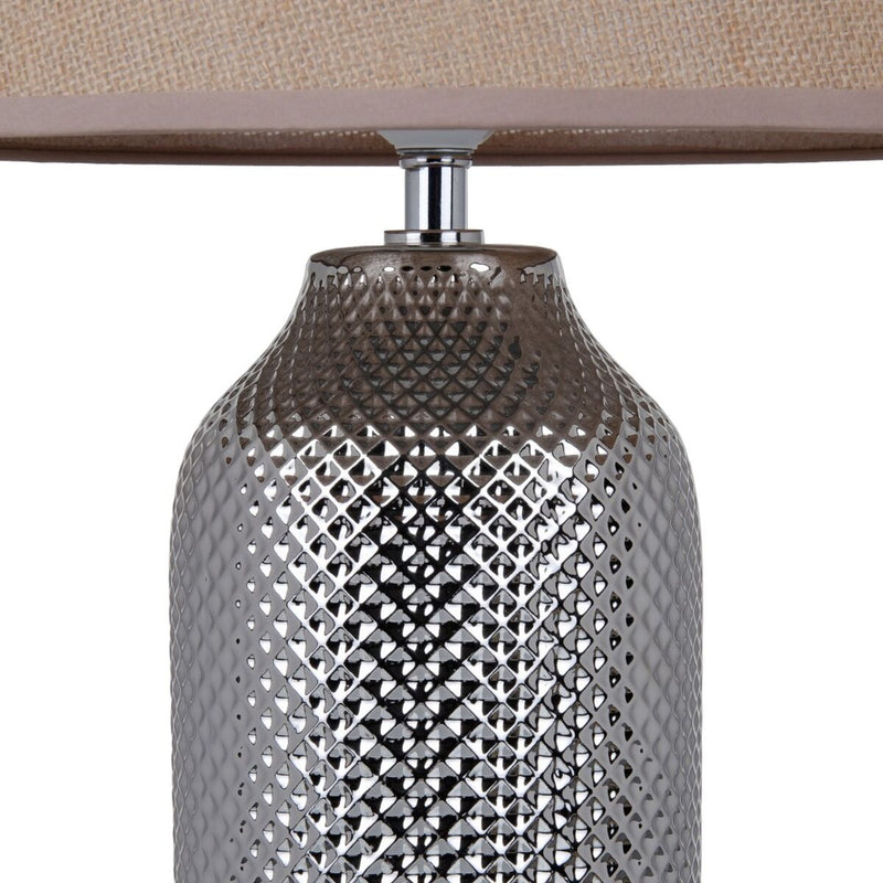 Bordlampe Beige Sølvfarvet Sækkelærred Keramik 60 W 220 V 240 V 220-240 V 30 x 30 x 48 cm